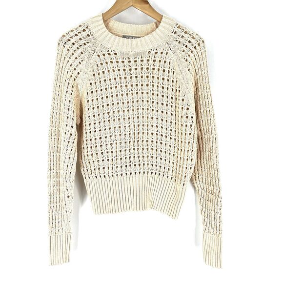J Crew Sweater Size Medium Womens Cream Wide Neck Beach Pointelle Stitch Open - Picture 1 of 6